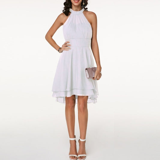 Grace - Women’s Formal Wedding Guest Dress with Halter Neck and Layered Hem