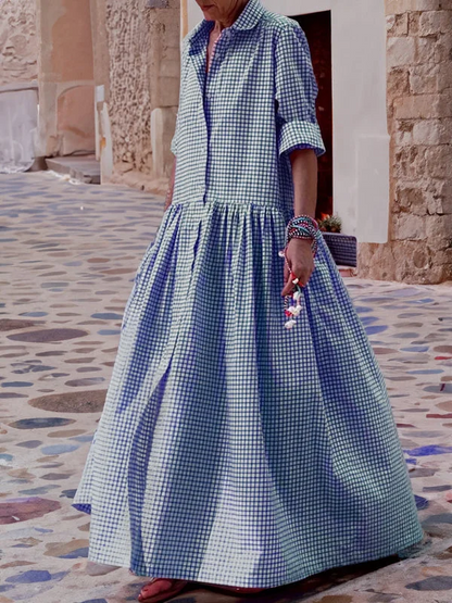 Grace - Women's Maxi Shirt Dress Oversized for Summer with Button Front
