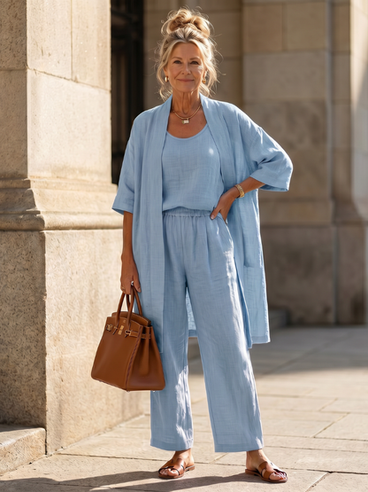 Grace - Women's Summer Co-Ord Set Three Piece with Wide Leg