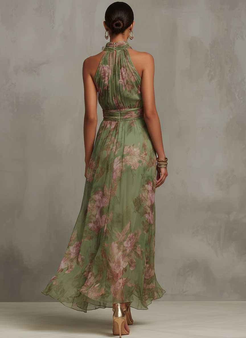 Grace - Women's Summer Dress Elegant Floral Maxi with Halter Neck