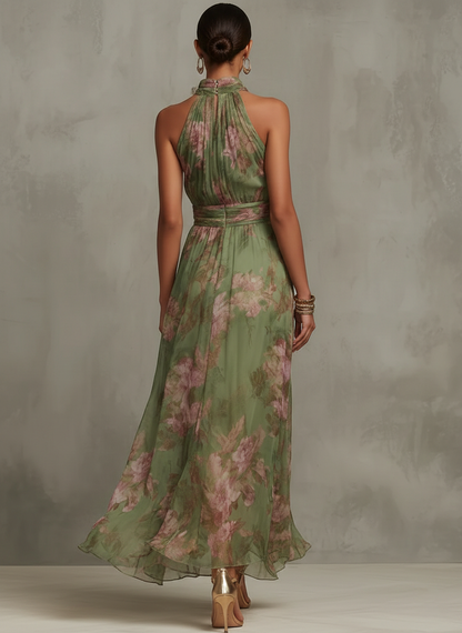 Grace - Women's Summer Dress Elegant Floral Maxi with Halter Neck