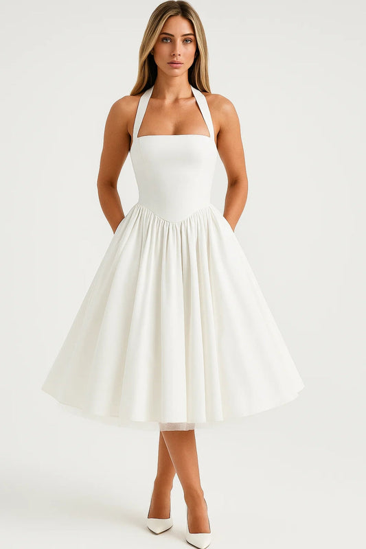 Grace - Women's Wedding Guest Dress Elegant Halterneck with Full Skirt