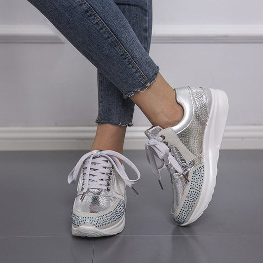 Hannah - Women's Sneakers for Comfort with Rhinestone Toe and Chunky Sole