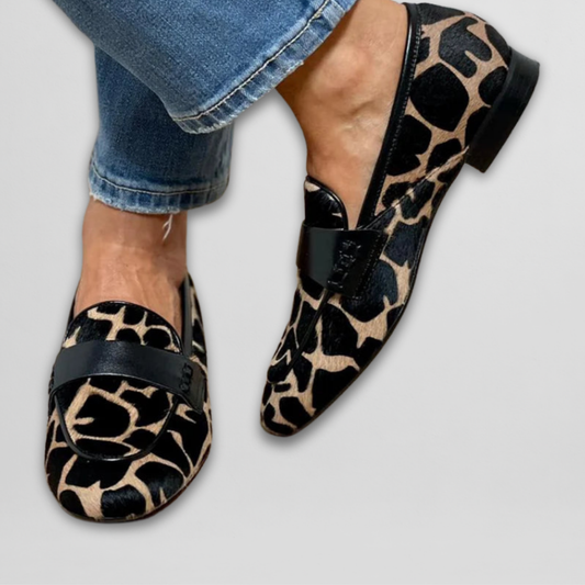 Harper - Women's Comfort Penny Loafers with Animal Print and Round Toe