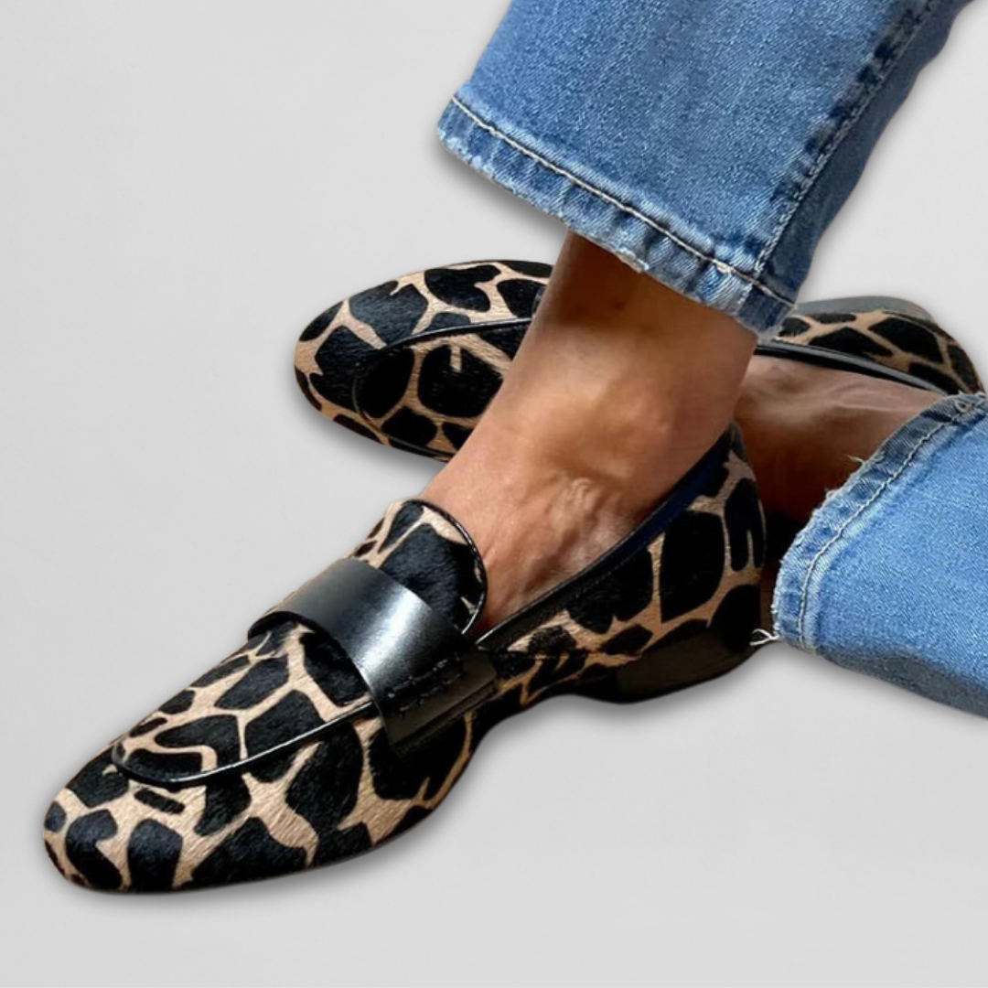 Harper - Women's Comfort Penny Loafers with Animal Print and Round Toe