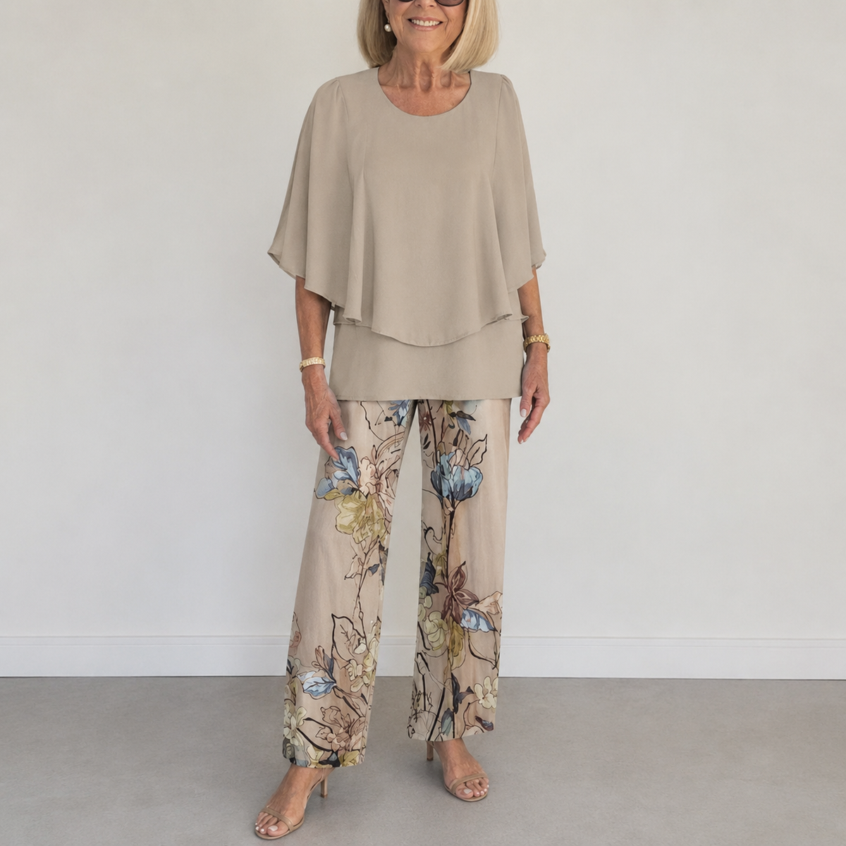 Harper - Women's Matching Set Elegant Layered Top with Wide Leg Trousers