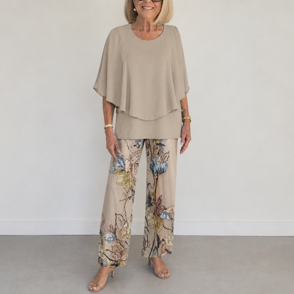 Harper - Women's Matching Set Elegant Layered Top with Wide Leg Trousers