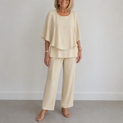 Harper - Women's Matching Set Elegant Layered Top with Wide Leg Trousers