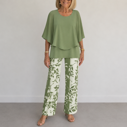 Harper - Women's Matching Set Elegant Layered Top with Wide Leg Trousers