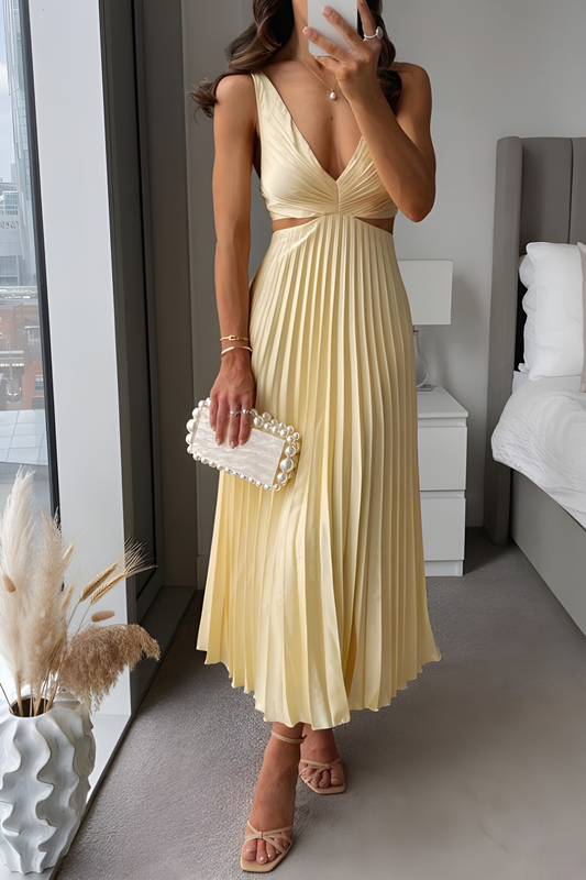 Harper - Women's Maxi Dress Elegant with Deep V Neck and Pleated Skirt