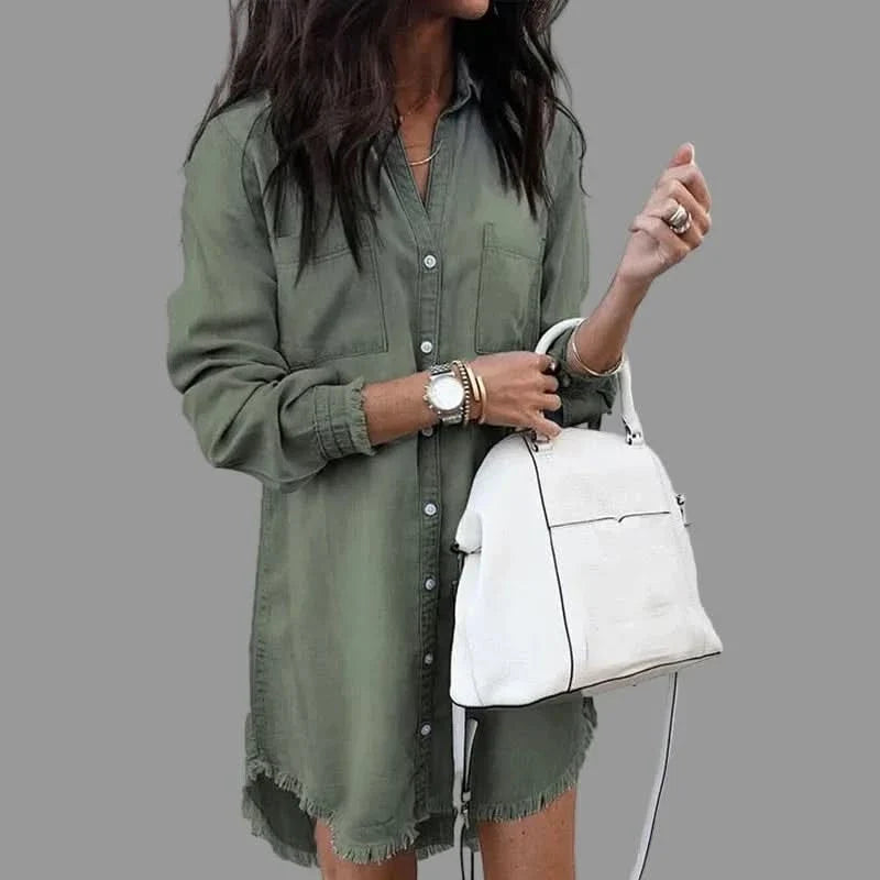 Harper - Women's Casual Mini Dress with Collar and Button-Through Front