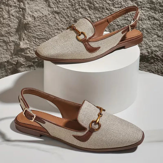 Harper - Women's Woven Slingback Flat Sandals with Buckle Detail