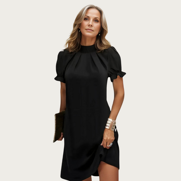 Isabella - Women's Cocktail Dress Chic with Mock Neck and Puff Sleeves