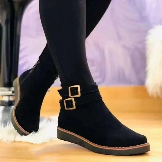 Isabella - Women's Suede Style Autumn Ankle Boots with Buckle Straps