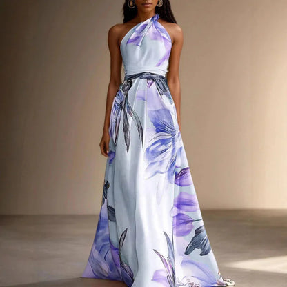 Isabelle - Women's Wedding Guest Maxi Dress with Halter Neck and Floral Print