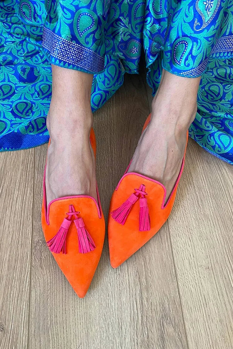 Isla - Women's Comfort Loafers with Pointed Toe and Tassel Detail