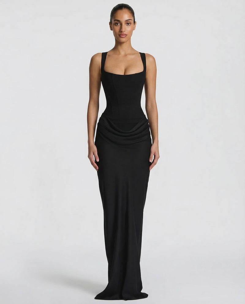 Isla - Women’s Formal Maxi Dress with Corset Bodice and Square Neck