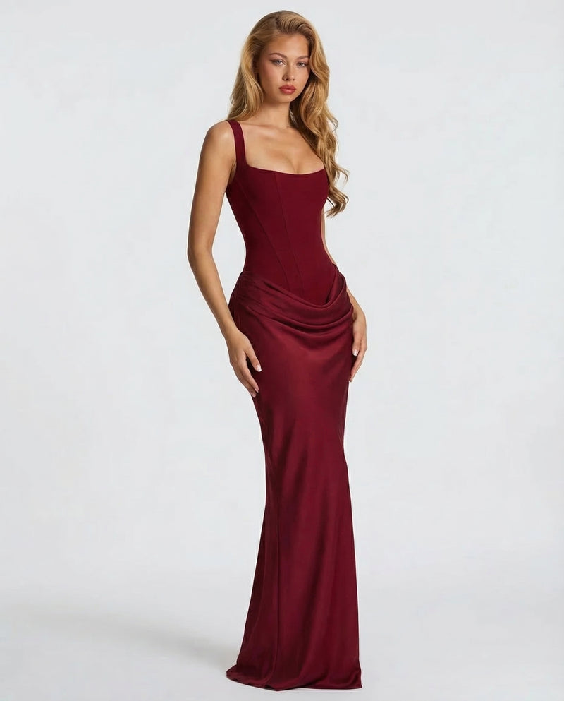 Isla - Women’s Formal Maxi Dress with Corset Bodice and Square Neck