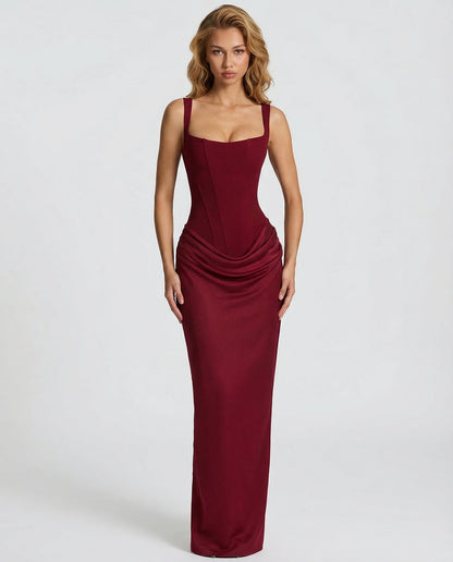 Isla - Women’s Formal Maxi Dress with Corset Bodice and Square Neck