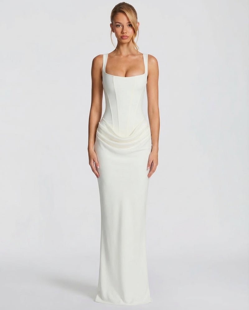 Isla - Women’s Formal Maxi Dress with Corset Bodice and Square Neck