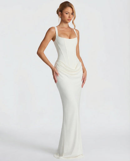 Isla - Women’s Formal Maxi Dress with Corset Bodice and Square Neck
