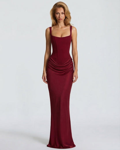 Isla - Women’s Formal Maxi Dress with Corset Bodice and Square Neck