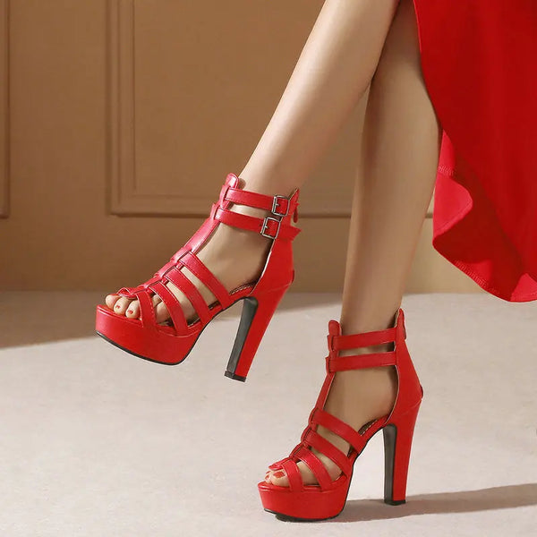 Isla - Women’s Formal Platform Heels with Gladiator Straps and Back Zip