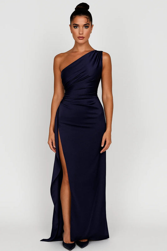 Isla - Women's Maxi Dress Elegant Satin Style with One Shoulder and High Split