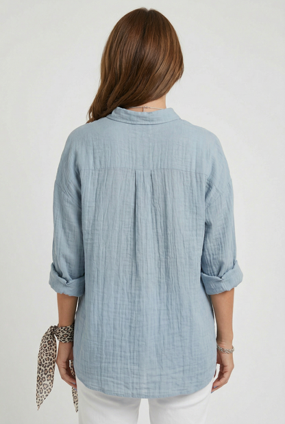 Isla - Women’s Plus Size Summer Blouse Oversized Button Up with Collar