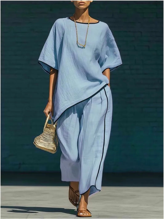 Isla - Women's Summer Co-Ord Set Relaxed Oversized Top with Wide Leg Trousers