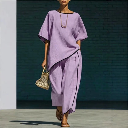 Isla - Women's Summer Co-Ord Set Relaxed Oversized Top with Wide Leg Trousers