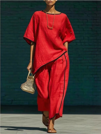 Isla - Women's Summer Co-Ord Set Relaxed Oversized Top with Wide Leg Trousers