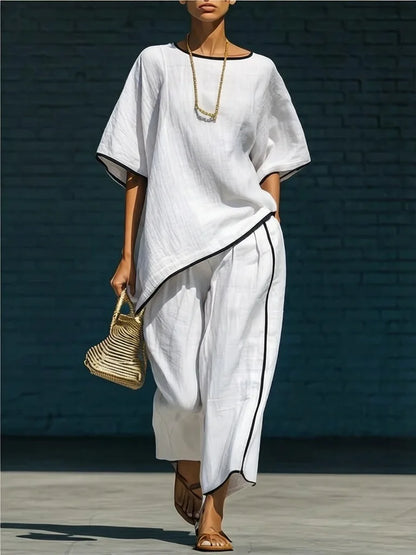 Isla - Women's Summer Co-Ord Set Relaxed Oversized Top with Wide Leg Trousers