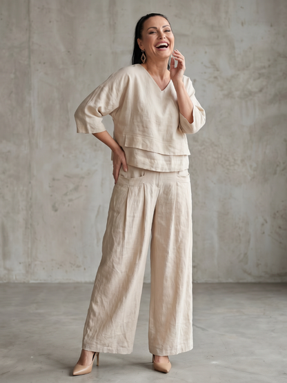 Isla - Women's Summer Co-Ord Set Relaxed with Wide Leg Trousers