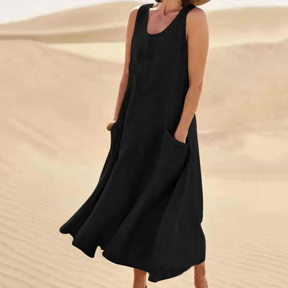 Isla - Women's Summer Dress Lightweight Sleeveless Midi with Pockets