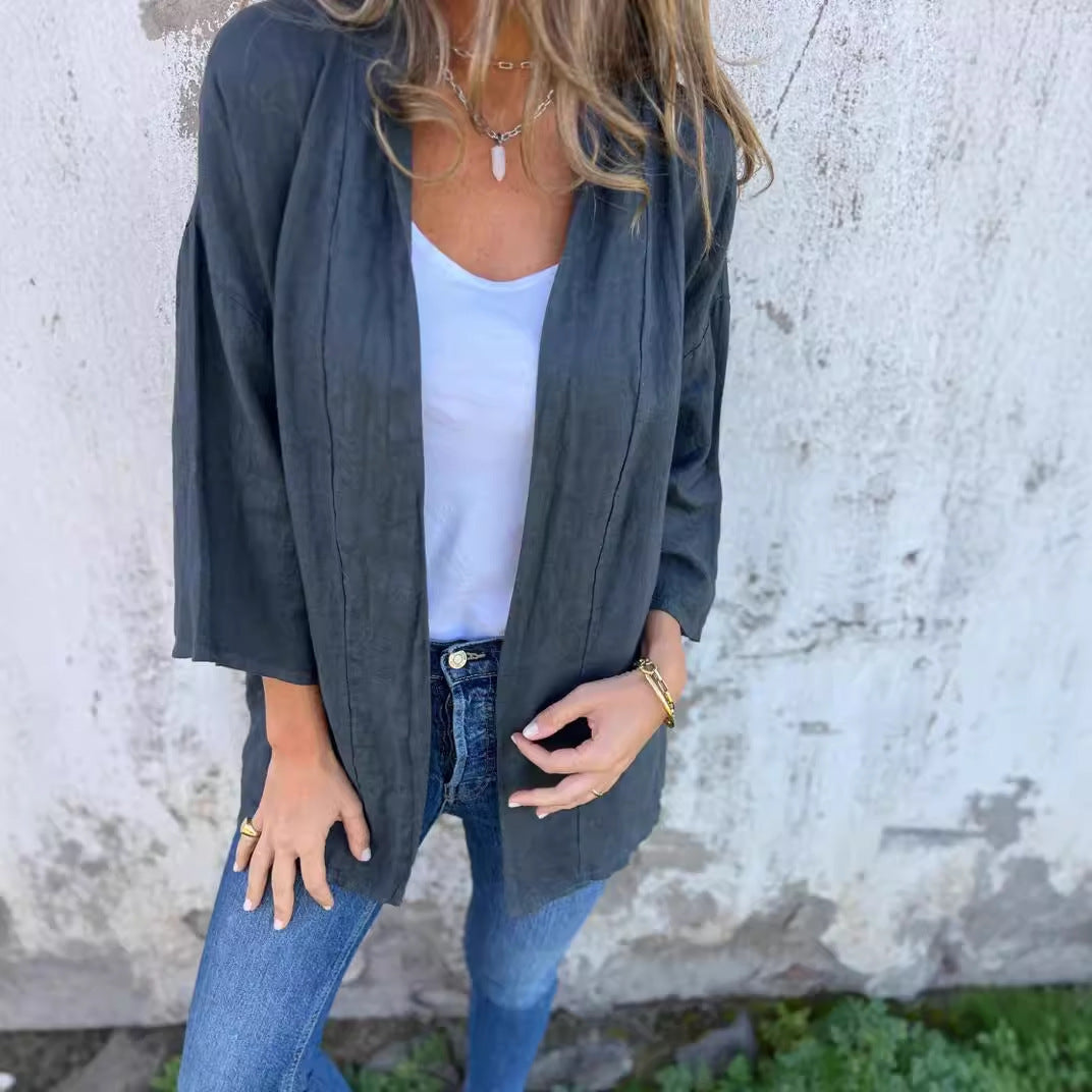Isla - Women's Summer Jacket Light Open Front with Three Quarter Sleeves
