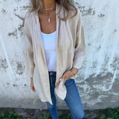 Isla - Women's Summer Jacket Light Open Front with Three Quarter Sleeves