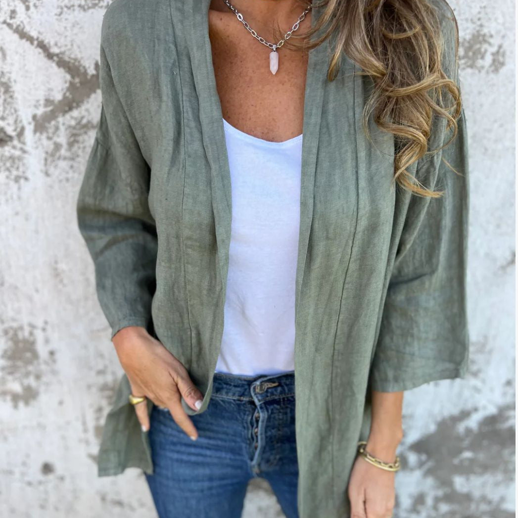 Isla - Women's Summer Jacket Light Open Front with Three Quarter Sleeves