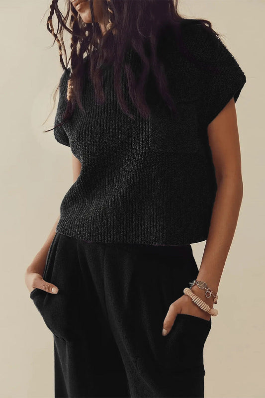 Isla - Women's Summer Matching Set with Knitted Pocket Top and Pants