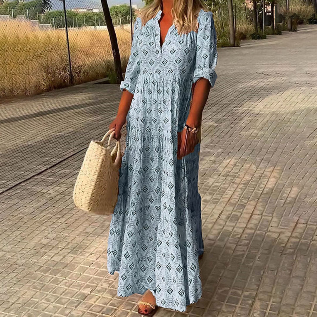 Isla - Women’s Summer Wedding Guest Maxi Dress with V Neck and Tiered Skirt