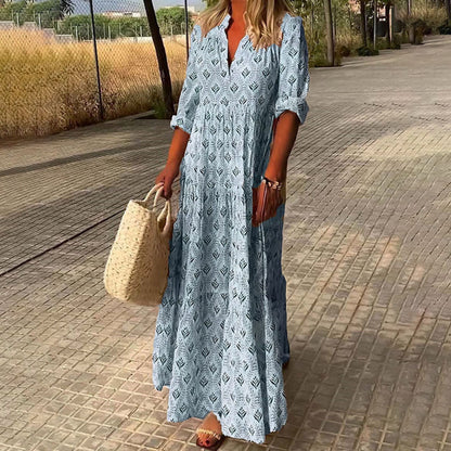 Isla - Women’s Summer Wedding Guest Maxi Dress with V Neck and Tiered Skirt