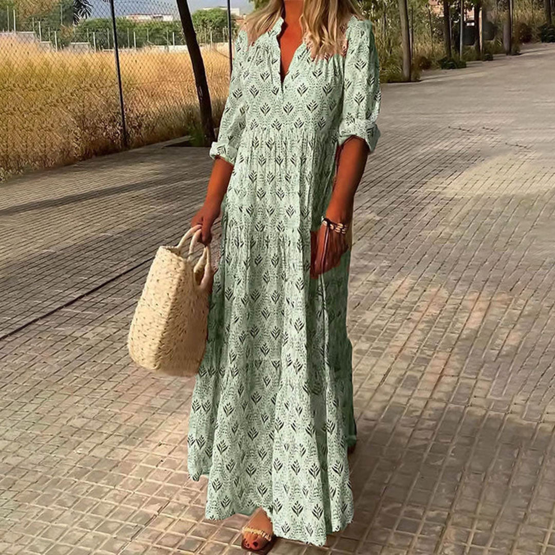 Isla - Women’s Summer Wedding Guest Maxi Dress with V Neck and Tiered Skirt