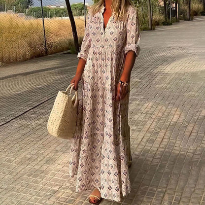 Isla - Women’s Summer Wedding Guest Maxi Dress with V Neck and Tiered Skirt