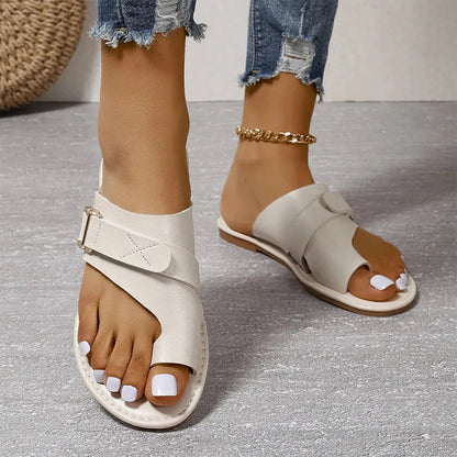 Isla - Women's Toe Loop Flat Sandals with Adjustable Buckle Strap