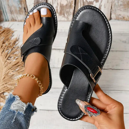 Isla - Women's Toe Loop Flat Sandals with Adjustable Buckle Strap