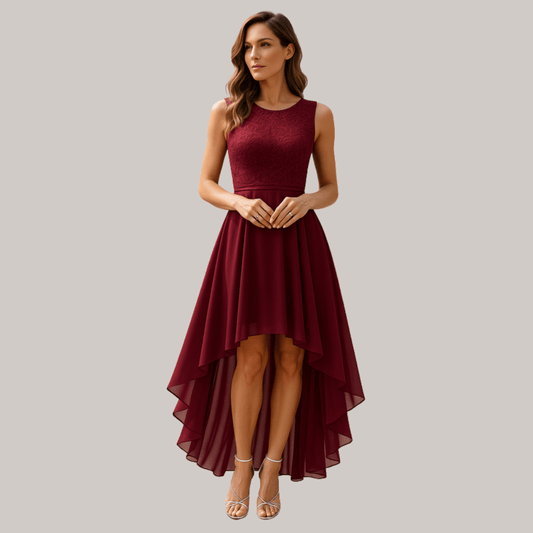 Isla - Women's Wedding Guest Dress Elegant with Lace Bodice and High-Low Hem