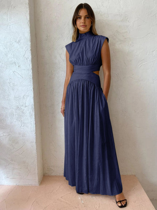 Josephine - Women's Formal Maxi Dress with High Neck and Waist Cut Outs