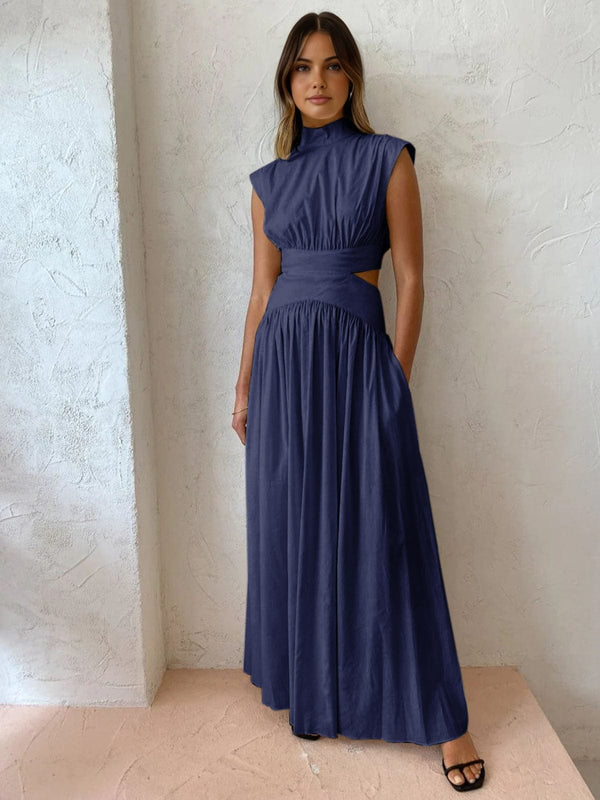 Josephine - Women's Formal Maxi Dress with High Neck and Waist Cut Outs