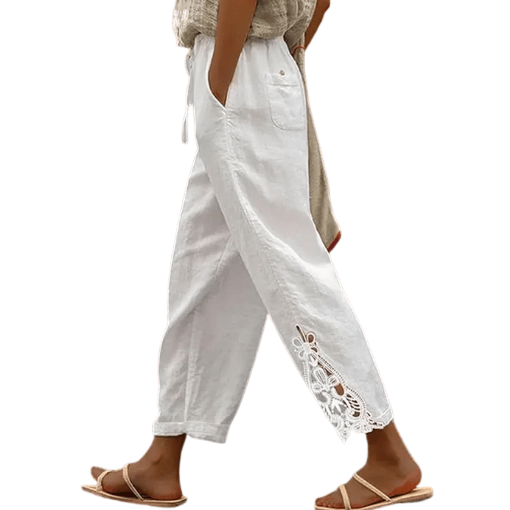 Leah - Women's Summer Trousers Wide Leg Lightweight with Drawstring Waist
