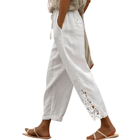 Leah - Women's Summer Trousers Wide Leg Lightweight with Drawstring Waist